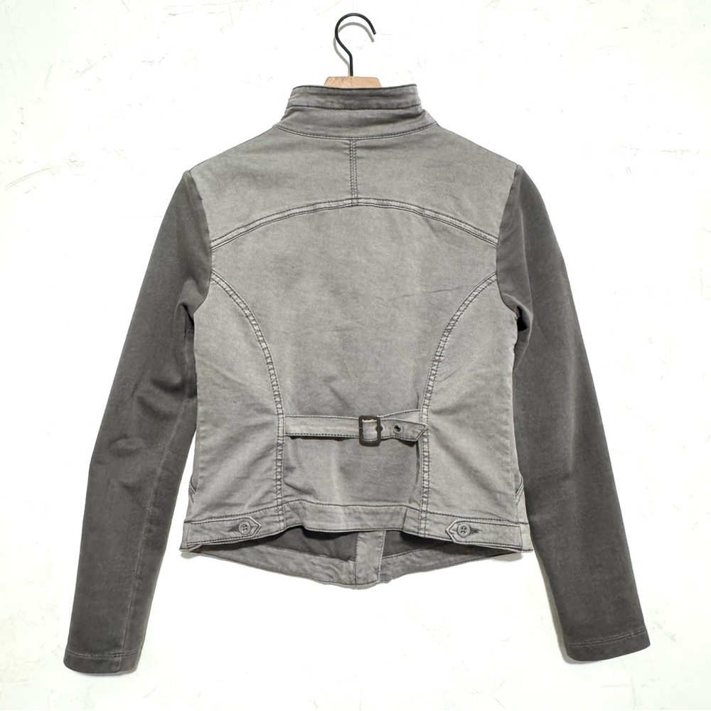 Marrakech Anthropologie gray draped moto jacket S cropped stretch cotton - Picture 9 of 13